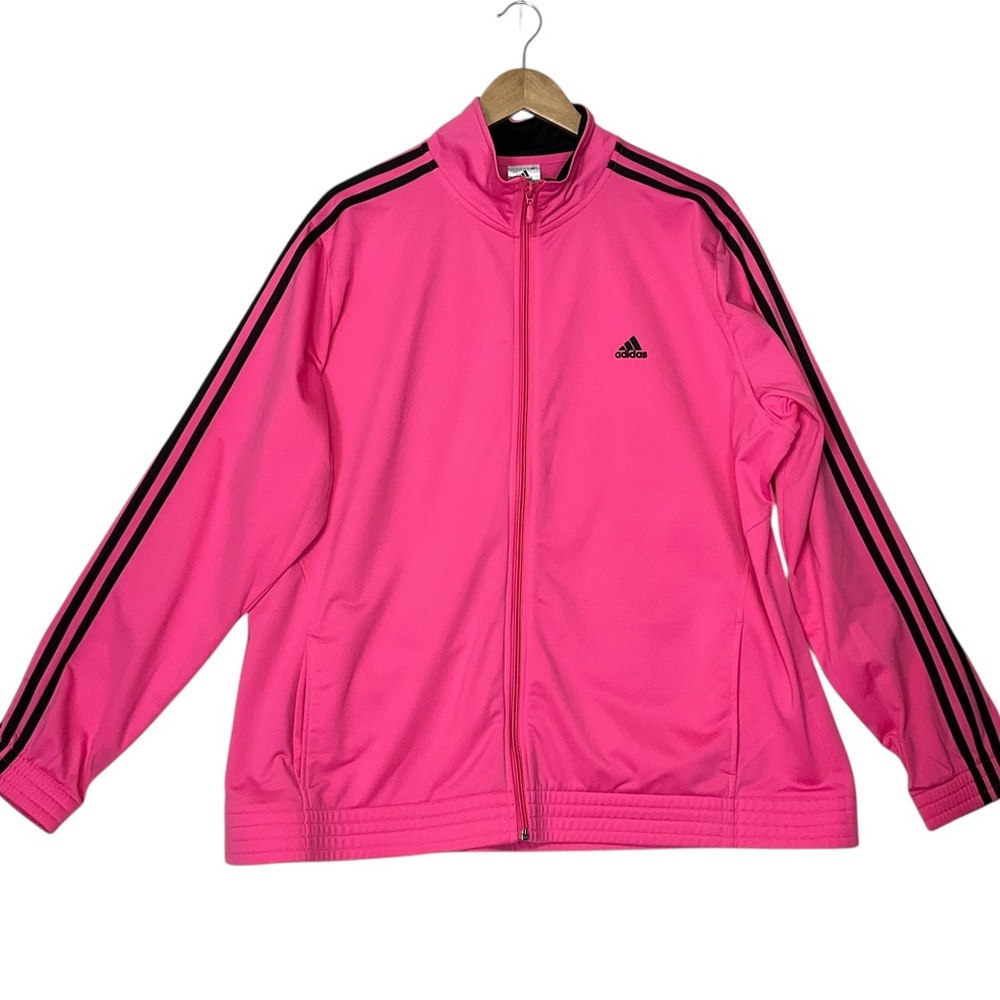 Adidas Black and Pink Performance Jacket with Signature Stripes